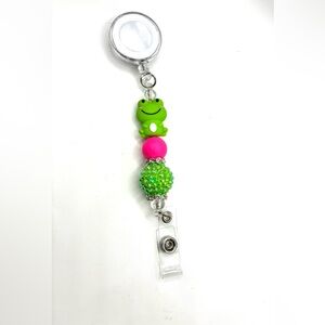 Green and Pink Frog Beaded Lanyard